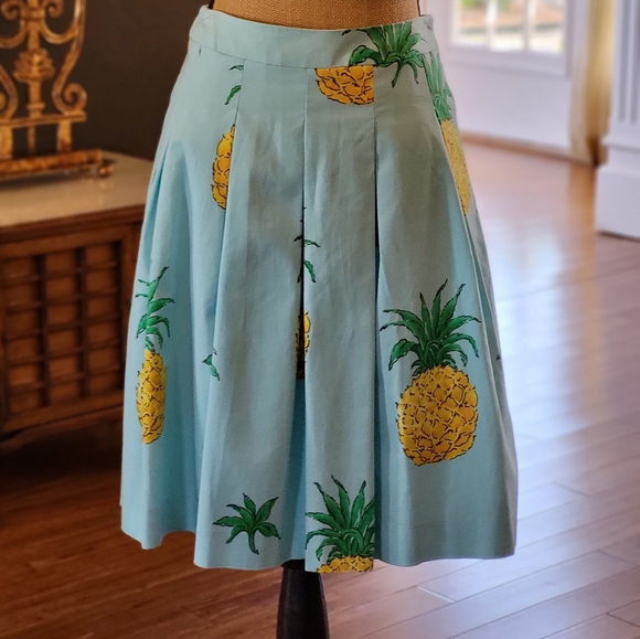 Talbots 2P pleated blue pineapple tropical skirt - Picture 5 of 8